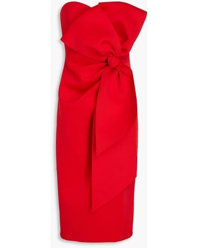 Badgley Mischka Strapless Bow-detailed Scuba Dress - Red