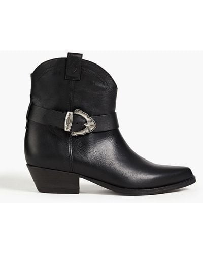 Ba&sh Buckled Leather Ankle Boots - Black