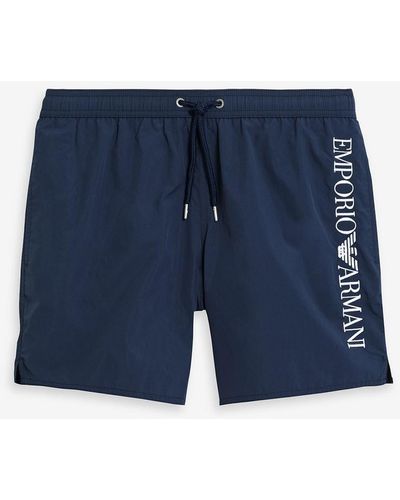 Emporio Armani Mid-length Embroidered Swim Shorts - Blue
