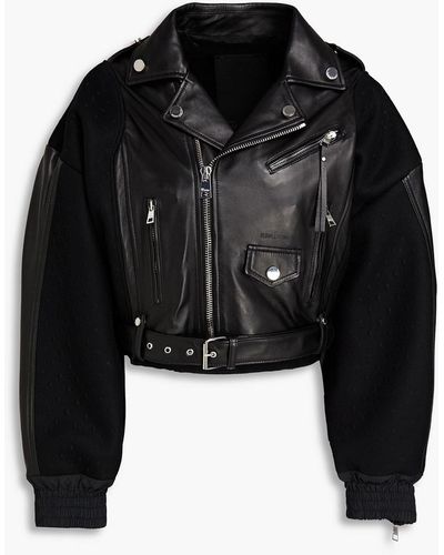 RED Valentino Point D'esprit-paneled Leather Biker Jacket - Black