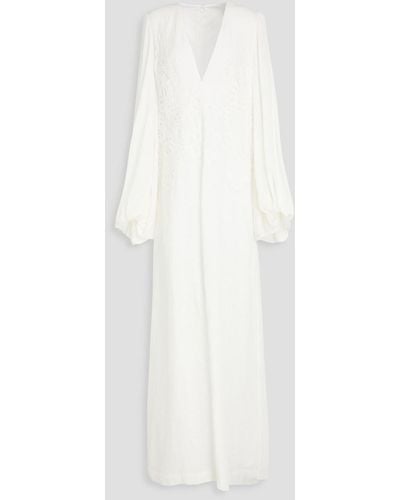 Costarellos Katana Appliquéd Woven Gown - White