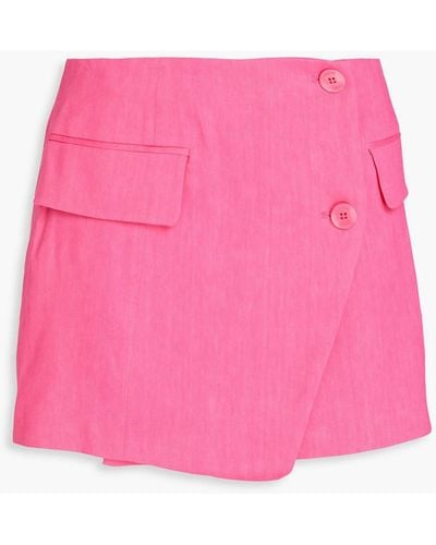 FRAME Linen-blend Mini Wrap Skirt - Pink
