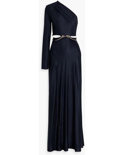 Victoria Beckham One-sleeve Cutout Embellished Satin-jersey Gown - Blue