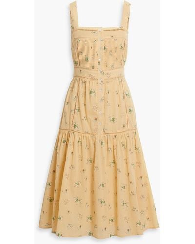 Joie Charmesse Pintucked Floral-print Cotton-gauze Midi Dress - Natural