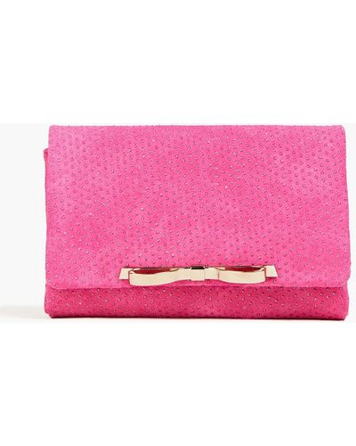 Red(V) Bow-detailed Glittered Suede Clutch - Pink