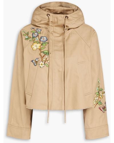 RED Valentino Cropped Embroidered Cotton-drill Hooded Jacket - Natural