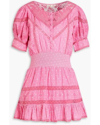 LoveShackFancy Jaislyn Shirred Polka-dot Cotton Mini Dress - Pink