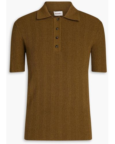 Nanushka Elani Ribbed Cotton-blend Polo Shirt - Green