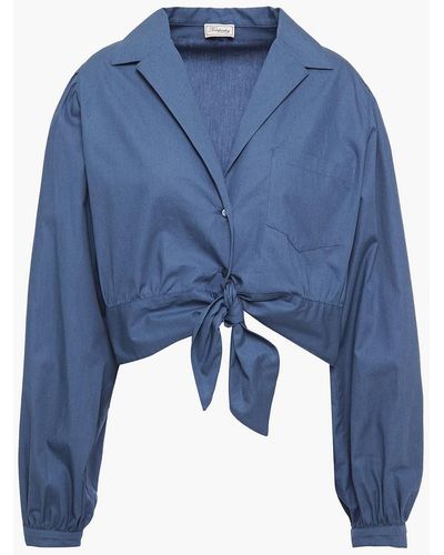 Temperley London Cropped Knotted Cotton-poplin Shirt - Blue