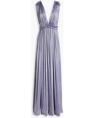 Costarellos Ruched Metallic Georgette Gown - Blue