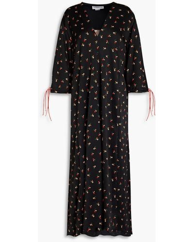 Victoria Beckham Floral-print Satin-crepe Midi Dress - Black
