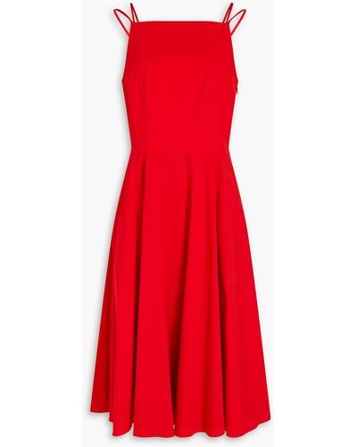 Theory Pleated Cotton-blend Poplin Midi Dress - Red
