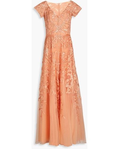 Zuhair Murad Embellished Embroidered Tulle Gown - Orange