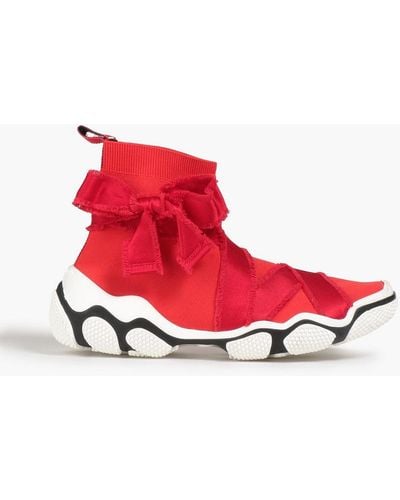 Red(V) Glam Run Satin-trimmed Stretch-knit High-top Sneakers - Red