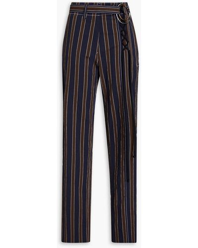 Tory Burch Striped Crinkled Stretch-cotton Straight-leg Trousers - Blue
