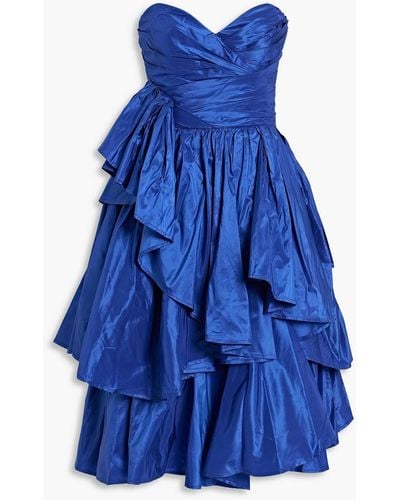 Carolina Herrera Strapless Tiered Silk-taffeta Dress - Blue