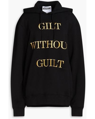 Moschino Embroidered French Cotton-terry Hoodie - Black