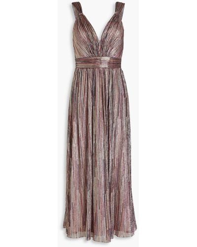 Catherine Deane Nikola Pleated Metallic Mesh Midi Dress - Purple