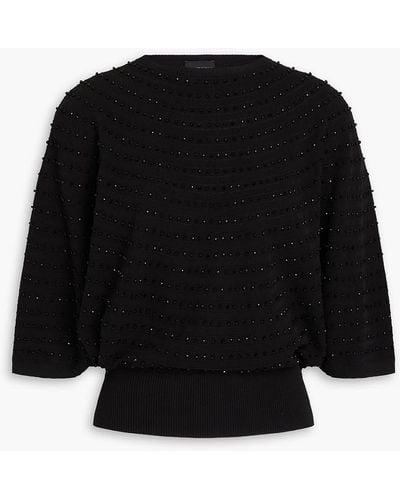 Emporio Armani Crystal-embellished Cotton Sweater - Black