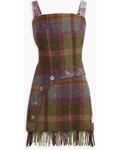 Rave Review Yaam Cutout Fringed Checked Wool-tweed Mini Dress - Brown