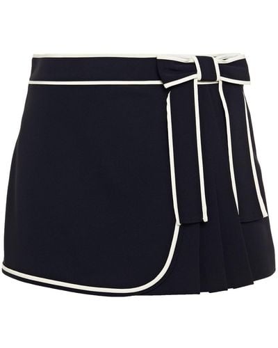 RED Valentino Bow-embellished Pleated Crepe Shorts - Blue