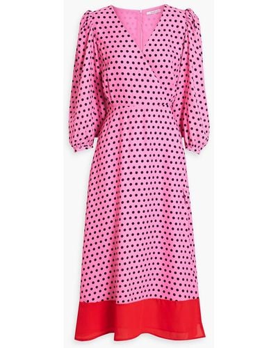 Olivia Rubin Wrap-effect Polka-dot Crepe De Chine Midi Dress - Red