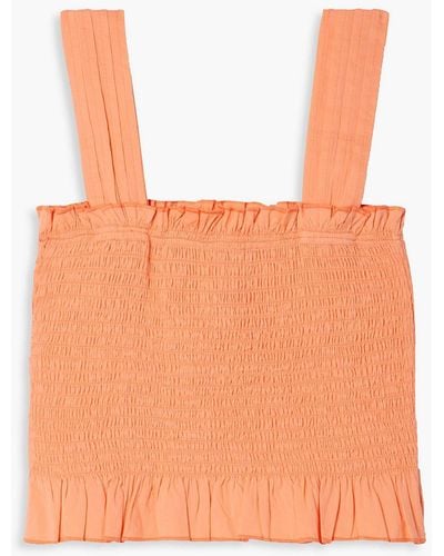 Solid & Striped The Phoebe Cropped Shirred Cotton Top - Orange