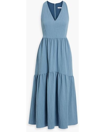 Iris & Ink Faye Tiered Crepon Midi Dress - Blue