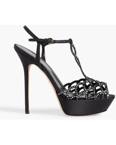 Sergio Rossi Crystal-embellished Satin Platform Sandals - Black