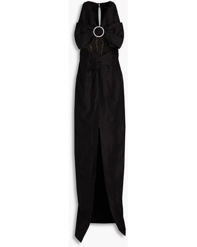 Rasario Bow-embellished Linen-blend Gown - Black
