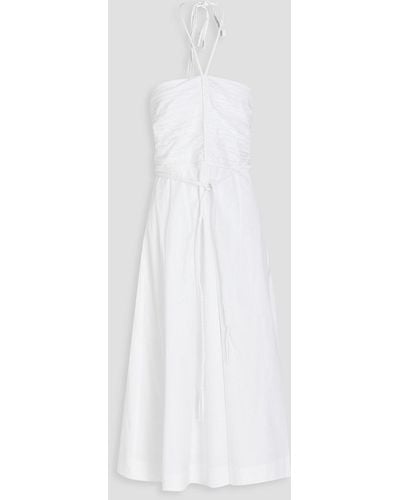 Veronica Beard Tucker Ruched Stretch-cotton Poplin Halterneck Midi Dress - White