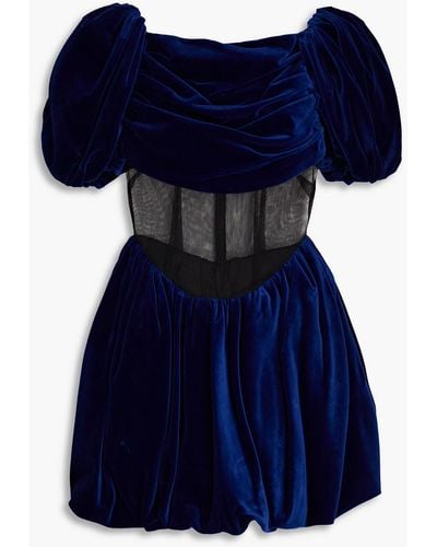 Simone Rocha Tulle-paneled Cotton-velvet Mini Dress - Blue