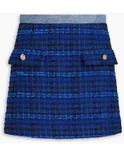 Sandro Catane Denim-trimmed Bouclé-tweed Mini Skirt - Blue