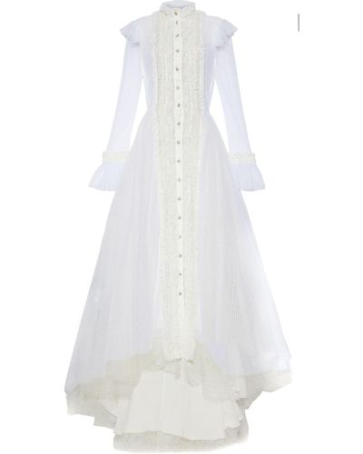 Philosophy Di Lorenzo Serafini Lace-trimmed Crystal-embellished Point D'esprit Gown Ivory - White