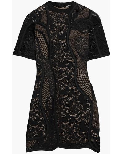 Stella McCartney Broderie Anglaise-paneled Cotton-blend Lace Mini Dress - Black