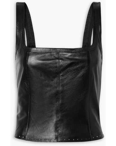 Helmut Lang Cropped Perforated Leather Tank - Black