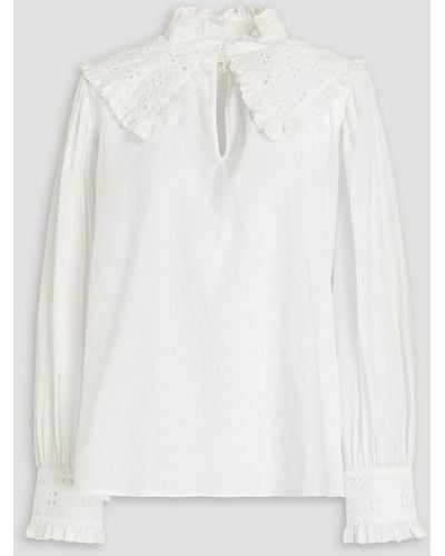 Ba&sh Donia Broderie Anglaise-trimmed Cotton-jacquard Blouse - White