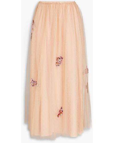 RED Valentino Embellished Point D'esprit Maxi Skirt - Natural