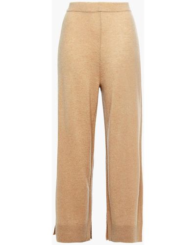 Rosetta Getty Cropped Mélange Cashmere Wide-leg Pants - Natural