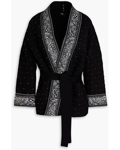 Maje Quilted Studded Paisley-print Knitted Jacket - Black