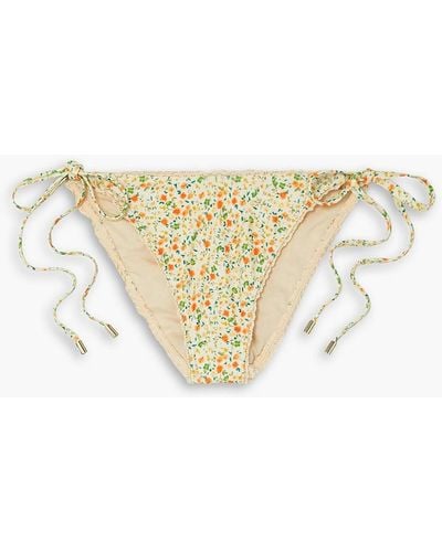 Peony Crochet-trimmed Floral-print Stretch-econyl Bikini Briefs - White