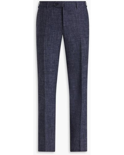 Canali Mélange Wool, Silk And Linen-blend Trousers - Blue
