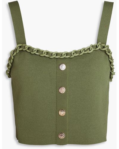 Maje Cropped Chain-embellished Knitted Top - Green