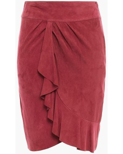 Ba&sh Susette Wrap-effect Ruffled Suede Skirt - Red