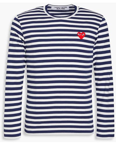 Comme des Garçons Appliquéd Striped Cotton-jersey T-shirt - Blue