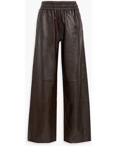 FRAME Leather Wide-leg Trousers - Brown