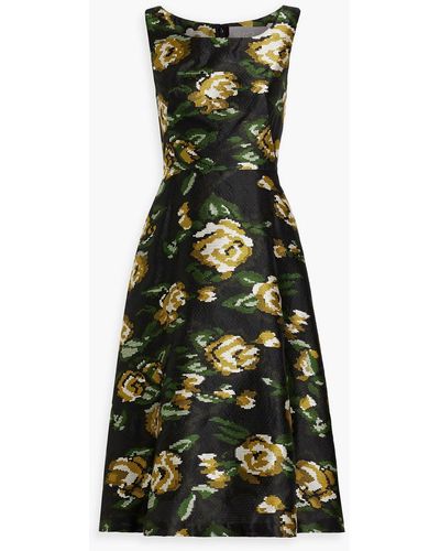 Lela Rose Floral-print Fil Coupé Dress - Black