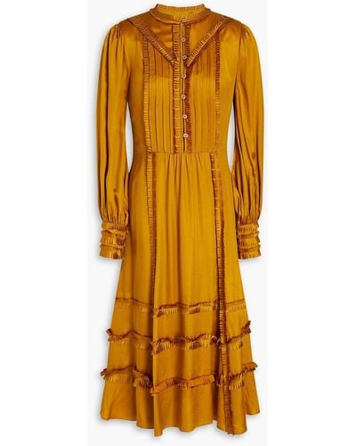 Temperley London Lily Pleated Satin Midi Dress - Yellow