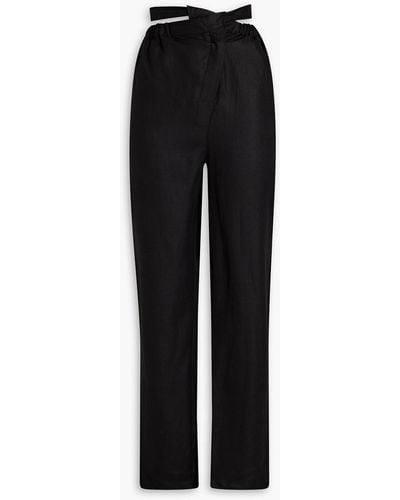 Nicholas Taron Wrap-effect Linen Tapered Trousers - Black