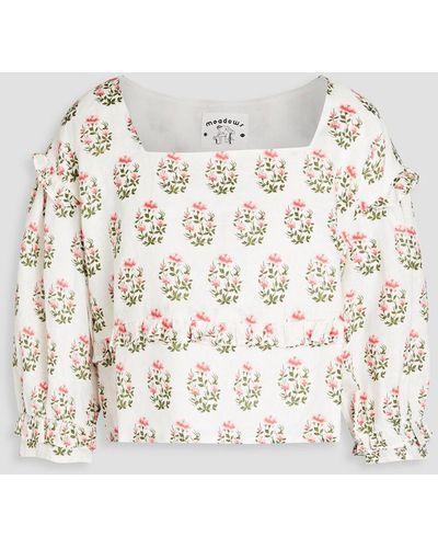 Meadows Daphne Ruffled Floral-print Linen Blouse - Natural